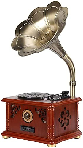 Gramophone, Vinyl Record Player Gramophone Retro Turntable with Bluetooth Wireless Speakers 3.5Mm Aux-In/FM Radio/USB Vintage Wood Phonograph