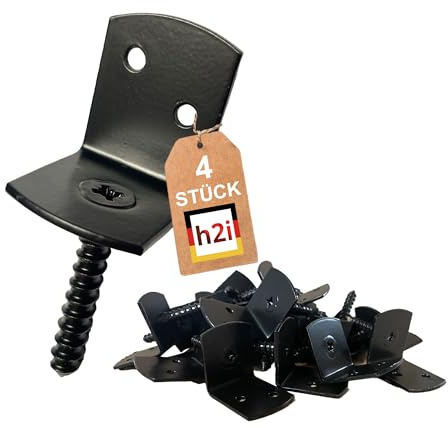 h2i Flechtzaunhalter | Stahl Schwarz pulverbeschichtet | 4 Stück | Flechtzaunbeschlag in L-Form aus Metall | rostfreie wetterfeste Zaunbefestigung für sicheren robusten und stabilen Stand