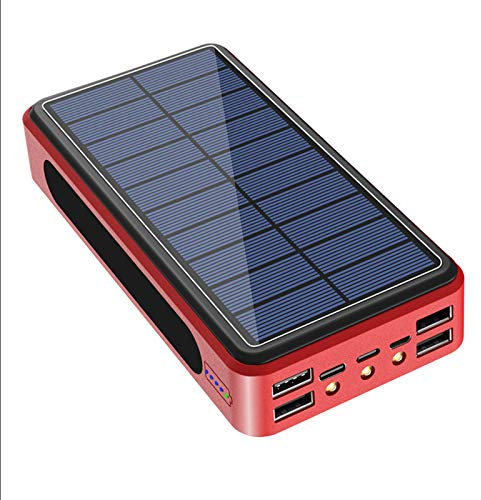 Power Bank Solar 50000Mah, Solar Portable Charger 2020 Newest With 4 Usb Outputs & Type-C Input Waterproof 28 Led Portable Flashlight Battery Pack For Outdoor Activities,Red