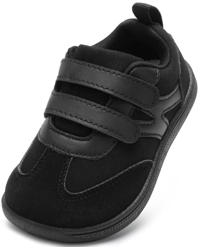 STQ KIDS Scarpe Barefoot Bambini Suola Zero Drop Punta Larga Ginnastica Bambina Bambino Antiscivolo per Primi Passi Asilo/Scuola/Gioco Tutto Nero 20 EU/I4