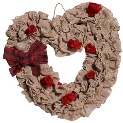 Shuade Corona artificial en forma de corazón para puerta delantera, corona de corazón para fondos de boda, adorno del día de San Valentín