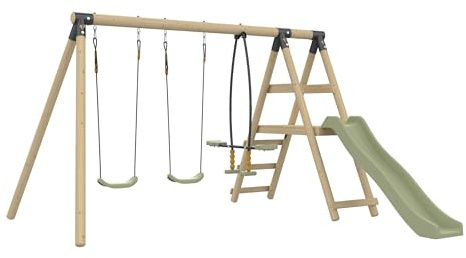 Station ARRUCAT 2 balançoires - vis-à-vis - Toboggan - kit d'ancrage - Bois FSC® h190 cm