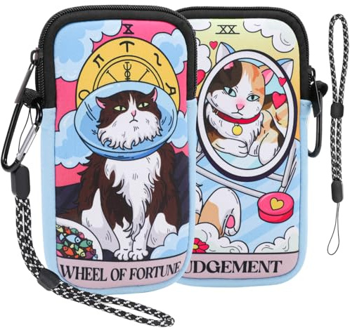 Phone Sock, Neoprene Phone Pouch with Carabiner and Straps, Universal Bag for Smartphones, Compact Sleeve Case for Travel Hiking, Shock Absorbing Pouch Case up to 7,Gift for Women Girls, Tarot Cat