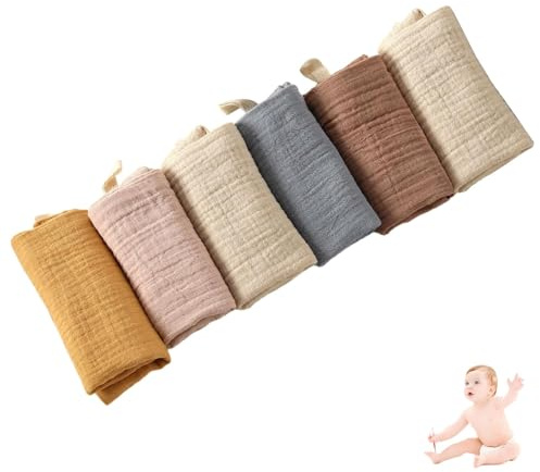 Syylqyr 6 Pcs Muslin Cloths for Baby, 4-Layer Muslin Face Cloths, Ultra-Soft Absorbent Baby Washcloths for Newborns Infants, Gentle Skin Care for Feeding Bath Burp and Face
