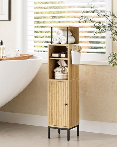 HEYZOEY Tall Bathroom Cabinet, Freestanding Floor Cabinet, Slim Storage Cabinets Unit with Door for Bathroom, Kitchen, Living Room, Bedroom, Balcony,Office, Oak