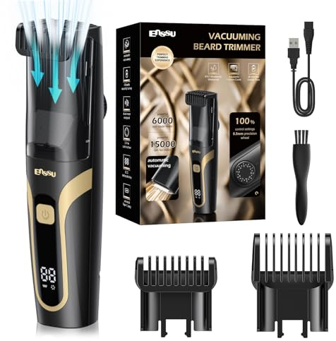 ENSSU Barttrimmer Herren mit Vakuumsystem Type-C wiederaufladbar, Elektrischer Rasierer für Männer mit Präzisionsrad und Sicherheitssperre, Bartschneider und Trimmer Herren Mit 2 Kämmen,Blau