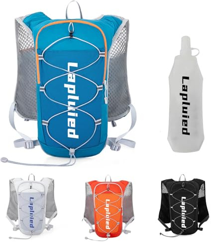 Lapluied 5L Laufweste Damen & Herren mit 500ml Trinkflasche, Verstellbare Laufrucksack mit 9 Taschen, 160g Ultraleicht Trinkweste Laufen Reflektierend Running Vest für Fitness Outdoor, Blau