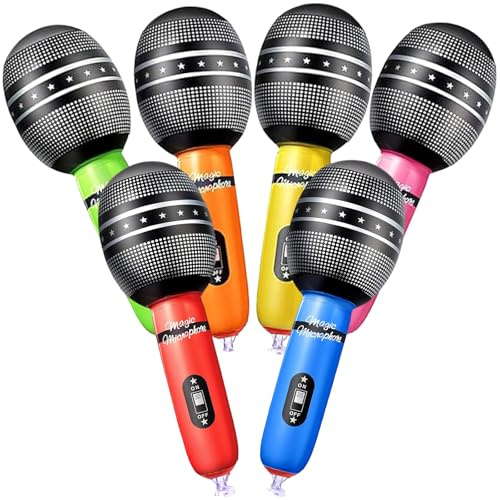MAOSHYMS Microphones Gonflables,Karaoke Microphone Gonflable,Accessoires de Fête de Microphone Gonflable,Jouets Gonflables pour Décorations de Fête des Années 80 et 90