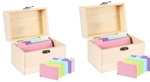 ykgsdkl Holz-Rezeptbox mit Karten, robuste Karteikartenbox aus Holz, 10,2 x 15,2 cm, Rezepthalter, Kartenbox, Notizkarten-Organizer, Etui mit 150 Notizkarten für Küche, Hochzeit, Brautparty, Mutter