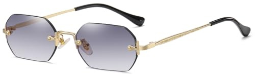 Hviomru Randlose sechseckige Sonnenbrille für Damen Herren Mode Trendy kleine schmale Rechteck Sonnenbrille