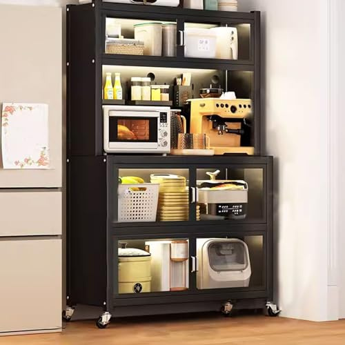 Carbon Steel Kitchen Etagere with Wheels - Microwave Storage Rack Black Kitchen 80x42x167cm Multi-tier Shelving Unit for Home & Restaurant Use