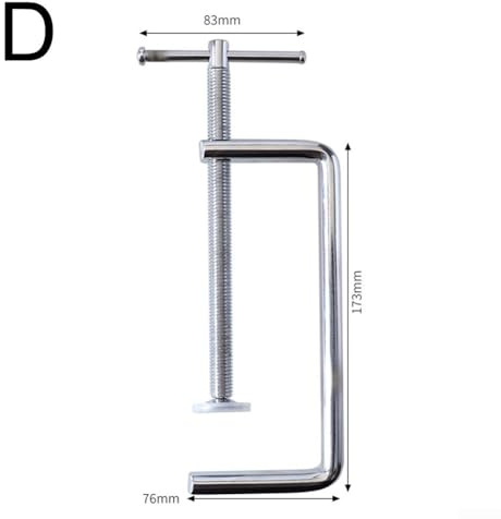 Steel G Clamp for Carpentry Work, Woodworking Clamping Device with Soft Rubber Pads, Stable Non Slip Grip for Wood and Plastic Fixing, Cutting and Drilling Applications (D)