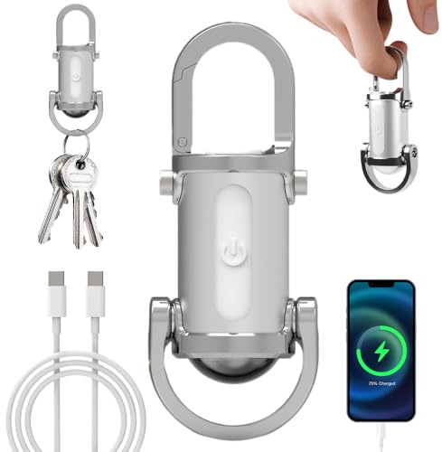 Mini lampe de poche porte-clés étanche 1200 lm ultra lumineuse LED lampe de poche portable avec batterie externe et 8 modes pour camping, randonnée, urgence (blanc)