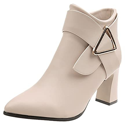 Damen Stiefeletten Winter bequem Mode Blockabsatz seitlicher Reißverschluss Lederoptik Einfarbig Elegant Warm