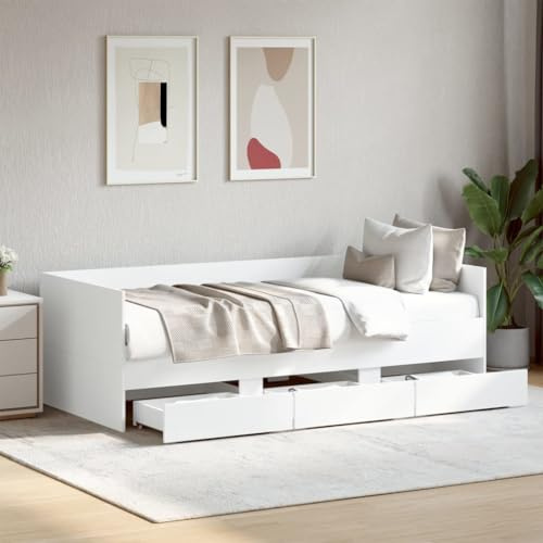 Hoodmeel Tagesbett mit Schubladen 90 x 200 Schlafsofa 90 x 200 mit Schubladen Jugendbett Gästebett Bettgestell mit Lattenrost aus Holz-Weiß-90 x 200 cm