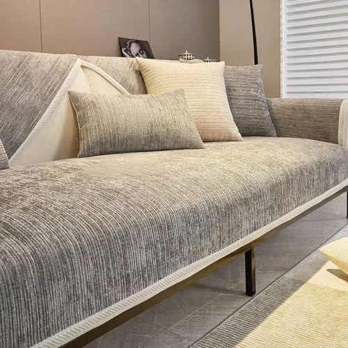Edumov Chenille Couch Überzug, Universelle Sofa Überwurf, Sofa Überzug L Form Sofabezug Ecksofa Sofa Überwurfdecke,Sofaschoner Katze/Hunde, Sofadecken Für Sitzfläche(Hellgrau B,70x210cm)