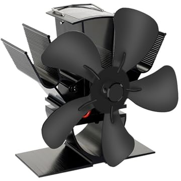 GHHZML Ventilateur Poele à Bois Mini ventilateur de poêle à 5 pales, cheminée alimenté par la chaleur, bois, silencieux for maison, distribution efficace(With Thermometer)