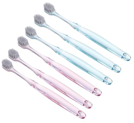 SOPOTUTU Brosse à Dents en Cristal Antibactérienne aux Ions Argenté 6 Pièces Lot 3 Vertes 3 Roses Poils Doux Large Tête Nettoyage Usage Domestique et Voyage Adultes