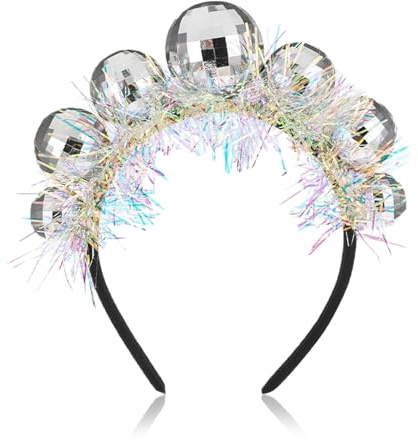 Disco accessoarer dam, discokula pannband med färgad silvertråd, nyårsafton dekoration spegelboll pannband, discokula hårband för 70-talet, 80-talet, discofest, nyår, karneval kostymtillbehör (A)