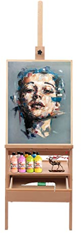 Staffelei Holz groß Bild Ständer Aus Vollholz 198 cm Leinwand Ständer mit Ablage und Schublade Klappbar Und Höhenverstellbar Für Kunstmalerei Und Außenwerbung Geeignet, Kinder Und Erwachsene