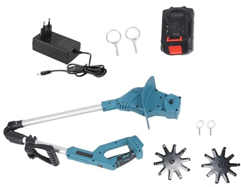 Garosa Cultivateur électrique sans Fil 21 V, 330 TR/Min, Motobineuse de Jardin Portable avec Batterie 1300 MAh, Profondeur de 7 Pouces pour la (1 Batterie - Coupe-Dents Simple Prise UE 110-240 V)