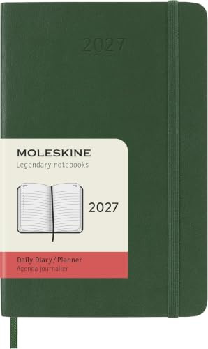 Moleskine Tageskalender 2027, 12-Monats-Planer mit Softcover, Elastischer Verschluss, Format Pocket 9x14 Cm, Farbe Grün Mirto
