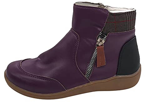 scarpe da donna invernali Le classiche scarpette di caviglia in vera pelle, antisdrucciolevoli con design tondo e piatto, dotate di zip laterale Ideali per l’inverno stivaletti donna imbottiti