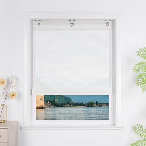 Yujiao Mao Einfarbiges Raffrollo ohne Bohren mit Haken Weiß BxH 80x140cm | Halbtransparente Raffgardinen für Küche Badezimmer Wohnzimmer Luftdurchlässiges Ösenrollo Modern mit Hakenaufhängung 1 Stück