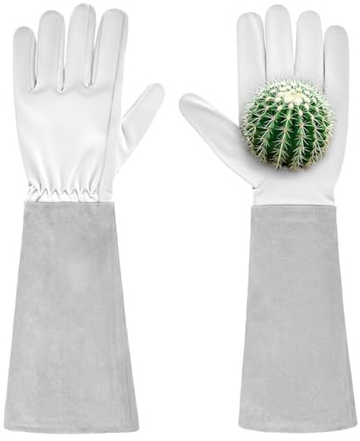 QWORK® Leder Dornenfeste Handschuhe, Extra Lange Stulpen & Verstärkte Innenhand Gartenhandschuhe, für Rosen, Kakteen