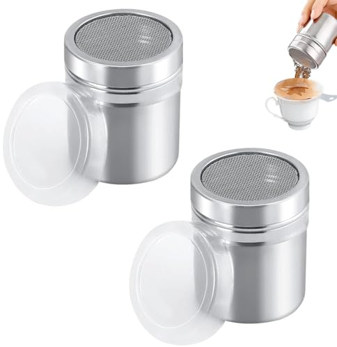 WQNNQW Juego de dos piezas de harina, colador de harina con colador fino y tapa, colador de cacao en polvo, para capuchino, colador de azúcar, apto para lavavajillas, apto para hornear y cocinar