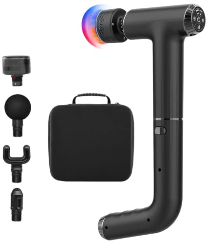 2 in 1 Massagepistole mit Wärme und Kälte, Mini Massagegerät mit Verlängertem Griff, Massage Gun mit Hitze KäLte Function,Tiefengewebe Muskel Massagegerät, 4 Köpfe & Koffer