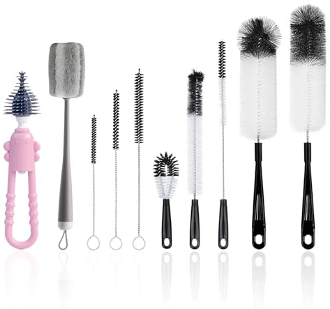 10 Stück Flaschenbürste Set, Lang Griff Reinigungsbürste Flaschenreiniger Bürste Flaschenreinigung Bottle Brush für Alle Flaschen Gläser Schmalen Tassen Ausgießer von Teekanne
