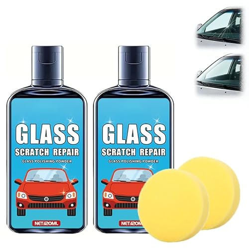 Glass Scratch Remover DIY Kit | 120ml Window Scratch Remover With Sponge | Light Wiper Mark Repair for Car & Household Glass (2 PCS)