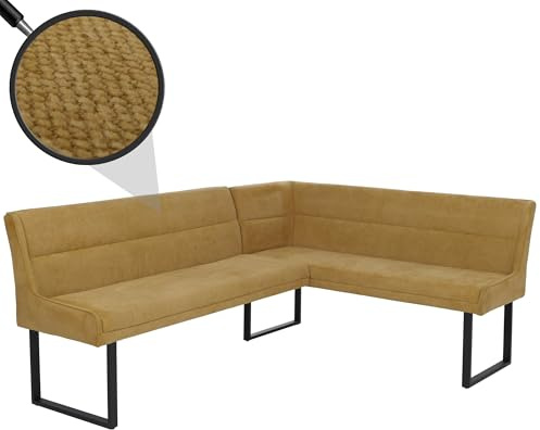 Mendler Eckbank HWC-O81, Chenille Öko-Tex Metall, 210x159cm - senfgelb | Esszimmerbank, Bank, Stoff/Textil (310g/m²)