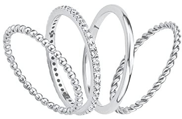 s.Oliver Ring Set für Damen, 925 Sterling Silber, Rhodiniert, Größe: 54