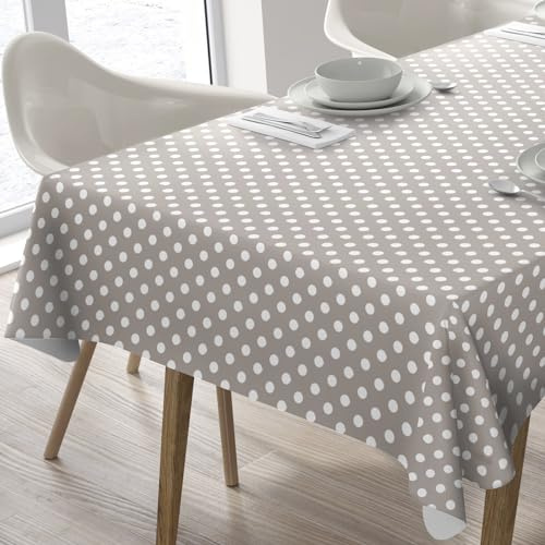 Home Direct Large Rectangular Oilcloth PVC Wipe Clean Tablecloth Table Cover 140cm x 240cm 55x94 Polka Dot Beige Grey