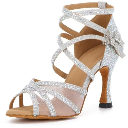 Syrads Scarpe da Ballo Latino Salsa con Strass Donna Scarpe da ballo da Sala Tango Kizomba Bachata Danze al Coperto 1057-1