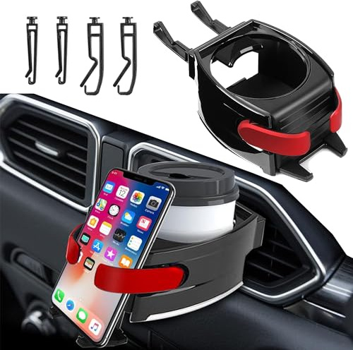 WDEC 2-in-1 Getränkehalter Auto, Universeller Becherhalter mit Auto Belüftungs Clips, Handyhalterung für Lüftungsschlitze, Verstellbarer Flaschenhalter für Kaffeebecher, Getränkedose