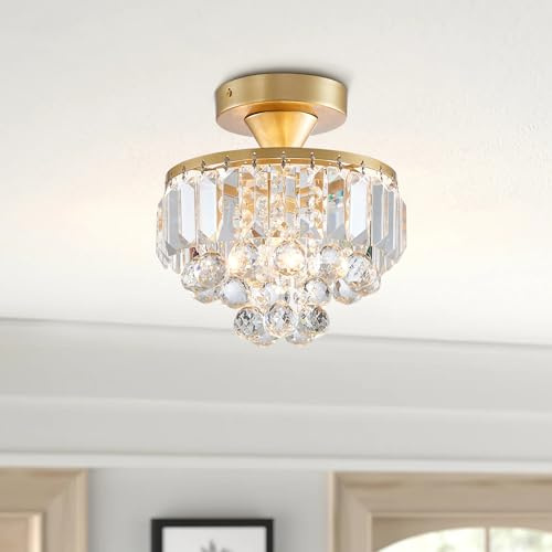BESTIER Moderne Gold Kristall Halbbündige Kronleuchter Beleuchtung LED Deckenleuchte Leuchte Lampe für Esszimmer Badezimmer Schlafzimmer Wohnzimmer Durchmesser 23 Höhe 26