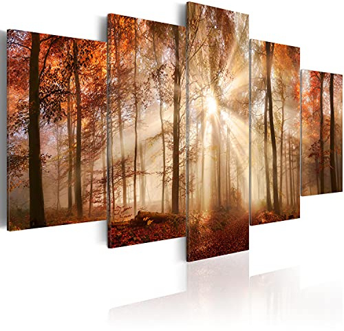 B&D XXL - Leinwandbild Wald Natur Baum, 200x100 cm, 5-teilig, Schlafzimmer | Hochwertige Leinwand, sofort aufhängbar, ideal fürs Wohn- oder Schlafzimmer, wasserfest und lichtecht, langlebig, stilvoll