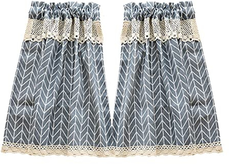 izielad Bistrogardine Blickdicht Retro Küchenvorhang Landhausstil Kariert Scheibengardine Polyester Baumwolle Kurzgardine Blau Weiß BxH 65x60cmx2pcs