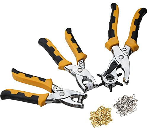 DOUZHE Lochzangen Set mit Ösenzange, Stanzzange und Ösen Druckknopfzange für Knöpfe, Ösen, Nieten, Plane, DIY, Leder, Gürtel, Kleidung, Inkl. 200 Stück Metallknopf, 3-Teiliges Set