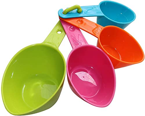 MEISO Lot de 4 gobelets doseurs pour aliments pour animaux - En plastique - Pour chiens, chats et oiseaux - Accessoires de cuisine (couleur aléatoire)