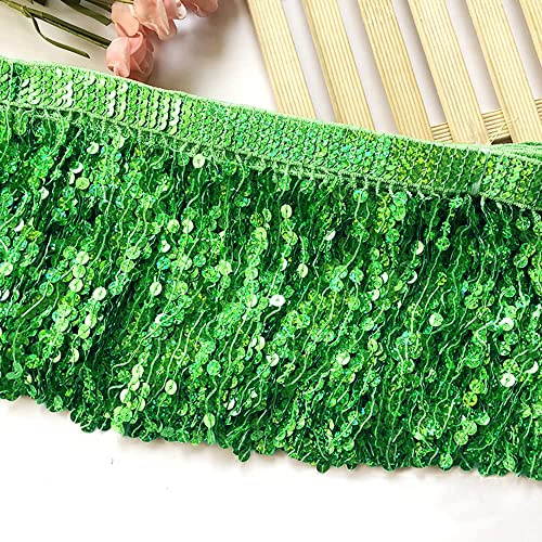 Duories 5 Yard 16cm Pailletten Fransen Quaste Fransenborte Fransenband Schnittfranse Dekoband Zierband Dekoborte Tanzfransen Nähzubehör für DIY Basteln Apparel Kleidung,Kostüme,Nähen,Dekoration,Grün