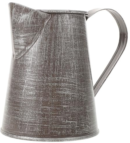 jojofuny Vintage Milchkanne Metall Blumenvase Rustikale Gießkanne Eisen Blumentopf Landhaus Shabby Chic Vase Antik Retro Übertopf für Balkon Schreibtisch Büro Wohnzimmer Tischdeko Silber