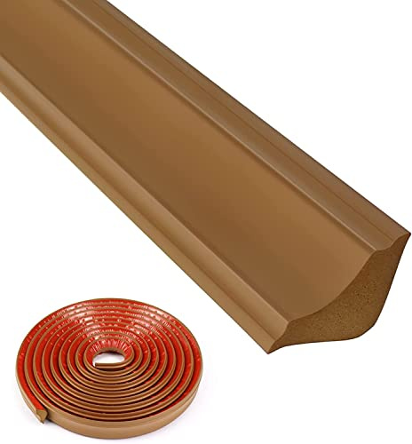 5m Moulding Trim Self Adhesive Flexible Skirting Board Wall Corner Edging Strip Caulk Laminate Beading Edging Strip for Cabinet Countertop Ceiling Floor Corner Decoration (38 * 26mm, Brown)