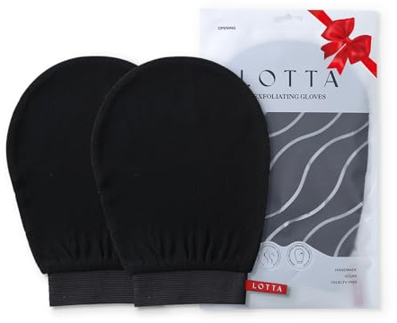 LOTTA Korean Exfoliating Mitt 2Pcs Bath Gloves Bathing Tanning Mitts Self Tanner Shower Body Scrub Large Size Suitable for Men and Women Black