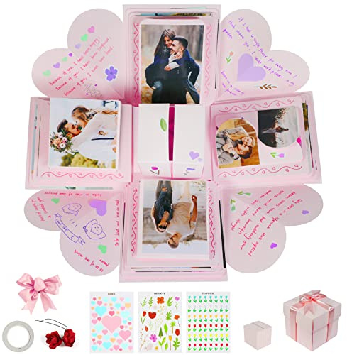 Hbsite Scatola Foto Sorpresa Regalo per Nozze Anniversario Compleanno Natale Valentino Explosion Box-Rosa