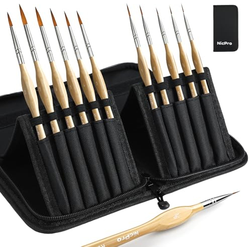 Set di pennelli da pittura Nicpro per dettagli micro, 11 pezzi, pennelli a punta fine per miniature con supporto in nylon per dettagli fini e pittura artistica, adatti per acrilico, acquerello, olio