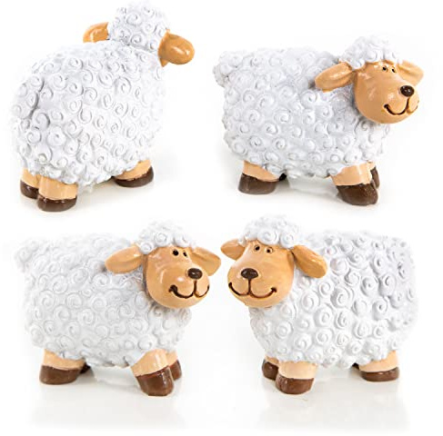 Logbuch-Verlag 4 kleine Schafe Ostern Deko Figuren weiße Schäfchen Bauernhof Tier Tischdeko kleines Ostergeschenk 6 cm